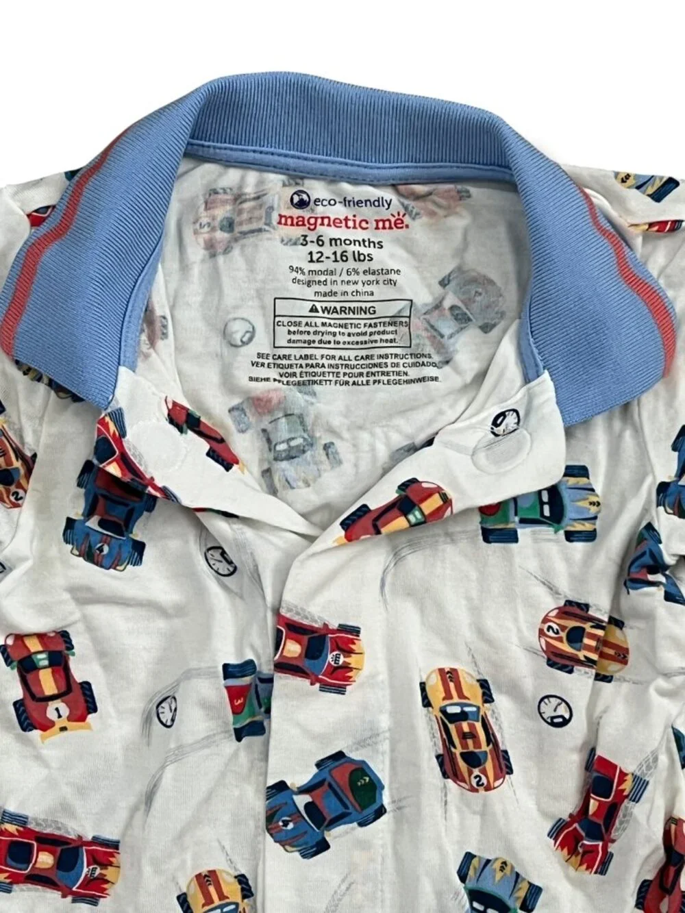 Magnetic Me Racecar Formula Fun Polo Short Sleeve Romper Size 3-6M - Picture 3 of 4